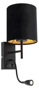 Nástěnná lampa ve stylu Art Deco černá s velurovým odstínem - Stacca