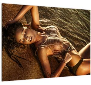 Obraz ženy ležící na pláži (70x50 cm)