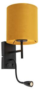 Nástěnná lampa černá se sametově žlutým odstínem - Stacca