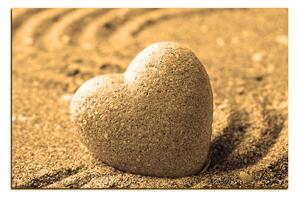 Obraz na plátně - Kámen ve tvaru srdce na písku 1161FA (90x60 cm )