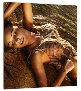 Obraz ženy ležící na pláži (30x30 cm)