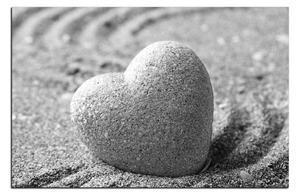 Obraz na plátně - Kámen ve tvaru srdce na písku 1161QA (60x40 cm)