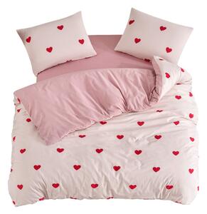 Růžové povlečení na dvoulůžko/prodloužené s prostěradlem/4dílné 200x220 cm Red Heart – Mila Home