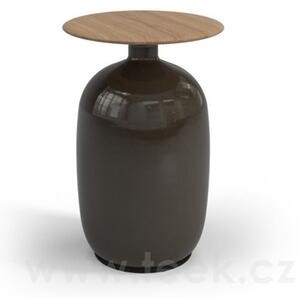 Gloster Keramický odkládací stolek Blow, Gloster, kulatý 36x52,5 cm, glazovaná keramika, barva Smoke, deska teak