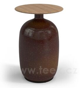 Gloster Keramický odkládací stolek Blow, Gloster, kulatý 36x52,5 cm, glazovaná keramika, barva Smoke, deska teak