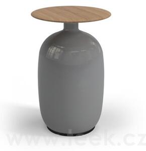 Gloster Keramický odkládací stolek Blow, Gloster, kulatý 36x52,5 cm, glazovaná keramika, barva Smoke, deska teak