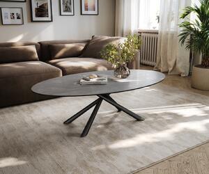 DELIFE Konferenční stolek Edge oválný 140×80 cm keramika beton šedá Sarity kov černá