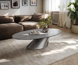 DELIFE Konferenční stolek Edge oválný 140×80 cm keramika beton šedá Conis nerezová ocel kartáčovaná