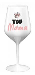 TOP MÁMA - bílá nerozbitná sklenice na víno 470 ml