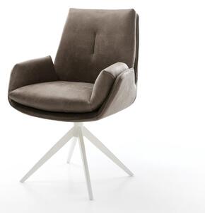 DELIFE Jídelní židle Clea-Flex mikrovlákno taupe vintage křížová podnož široká bílá 360° otočná houpací funkce