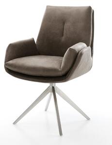 DELIFE Jídelní židle Clea-Flex mikrovlákno taupe vintage křížová podnož široká nerezová ocel 360° otočná houpací funkce