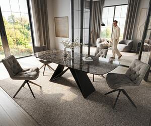 DELIFE Jídelní stůl Edge oválný tvar 180-220×100 cm keramika emperador extra lucidato tmavě hnědá podnož ve tvaru V plochá ocel černá rozkládací