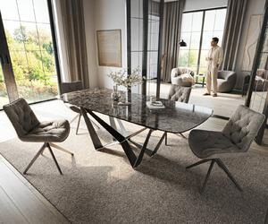 DELIFE Jídelní stůl Edge oválný tvar 180-220×100 cm keramika Emperador Extra Lucidato tmavě hnědá Spider plochá ocel nerezová ocel grafit rozkládací