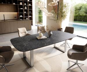 DELIFE Jídelní stůl Edge oválný tvar 240×120 cm keramika Laminam® Nero Greco antracitová nerezová ocel úzký