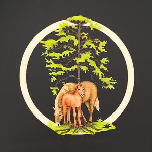 AMADEA Dřevěná ozdoba barevná kulatá koně, 8 cm, český výrobek