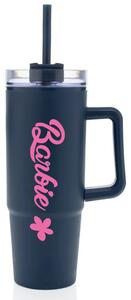 BARBIE - tmavě modrý cestovní hrnek s průhledným víčkem 900 ml