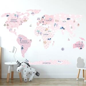Pastelowe love Samolepka na zeď MAPA SVĚTA - Světle růžová Barva: S