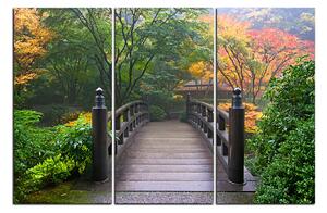 Obraz na plátně - Dřevěný most v podzimní zahradě 1186B (90x60 cm )
