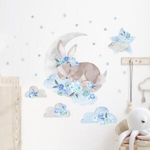 Pastelowe love Samolepka na zeď Spící králíček - Modrý