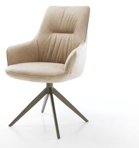DELIFE Jídelní židle Zelia-Flex s područkami mikrovlákno béžová vintage křížová podnož široká titanová barva otočná o 360° houpací funkce taštičkové pružiny
