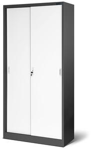 Plechová skříň s posuvnými dveřmi a policemi model KUBA antracitovo-bílá JAN NOWAK FJ-DKRF-RKHE