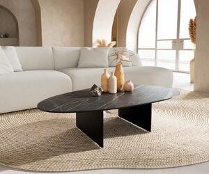 DELIFE Konferenční stolek Edge oválný 140×75 cm keramika Laminam® Noir Desir hnědá Salto kov černá