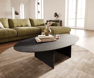 DELIFE Konferenční stolek Edge oválný 140×80 cm keramika Laminam® Noir Desir hnědá Salto kov černá