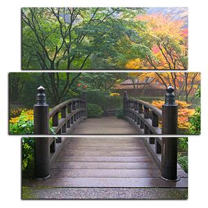 Obraz na plátně - Dřevěný most v podzimní zahradě - čtverec 3186D (75x75 cm)