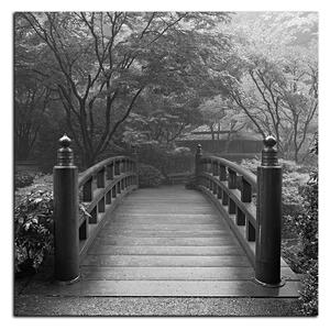 Obraz na plátně - Dřevěný most v podzimní zahradě - čtverec 3186QA (50x50 cm)