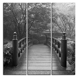 Obraz na plátně - Dřevěný most v podzimní zahradě - čtverec 3186QB (75x75 cm)