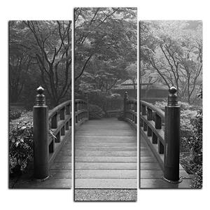 Obraz na plátně - Dřevěný most v podzimní zahradě - čtverec 3186QC (75x75 cm)