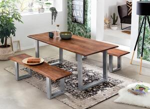 Sob nábytek - Jídelní set masiv 160x85 cm stůl + 2 lavice stříbrné kovové nohy Andrea - F0S07189-85