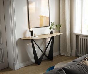 DELIFE Konzolový stůl Edge polygonální 140×50 cm keramika Laminam® Sabbia dubová barva Spios kov černá