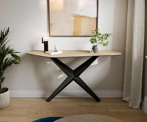 DELIFE Konzolový stůl Edge polygonální 140×50 cm keramika Laminam® Sabbia dubová Zentharo kov černý