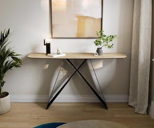 DELIFE Konzolový stůl Edge oválný tvar 140×40 cm keramika Laminam® Sabbia dubová barva Velio kov černá