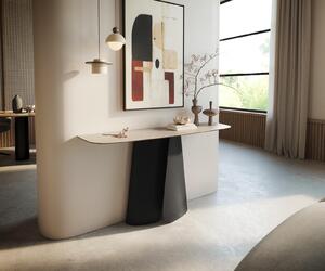 DELIFE Konzolový stůl Edge oválný tvar 140×40 cm keramika Laminam® Travertino Bianco krémově bílá Livos kov černá