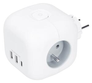 SOLIGHT Rozbočka kostka, 3x 16A + USB A+C, bílá, vypínač