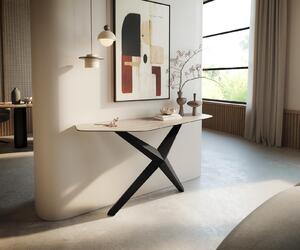 DELIFE Konzolový stůl Edge polygonální 140×50 cm keramika Laminam® Travertino Bianco krémově bílá Zentharo kov černá