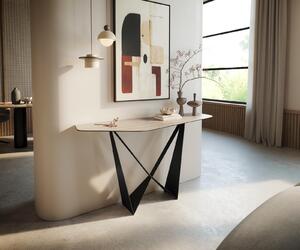 DELIFE Konzolový stůl Edge polygonální 140×50 cm keramika Laminam® Travertino Bianco krémově bílá Spios kov černá
