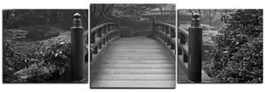 Obraz na plátně - Dřevěný most v podzimní zahradě - panoráma 5186QD (150x50 cm)