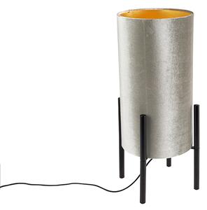 Designová stolní lampa černý velurový odstín taupe se zlatem - Rich