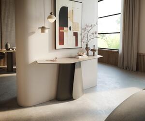 DELIFE Konzolový stůl Edge polygonální 140×50 cm keramika Laminam® Travertino Bianco krémově bílá Livos kov titanová barva