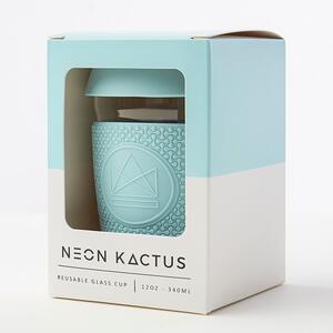 Skleněný hrnek na kávu, M, 340 ml, Neon Kactus, sv. modrý