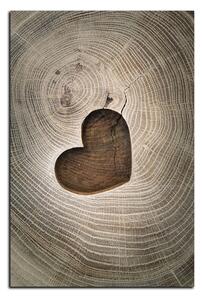 Obraz na plátně - Srdce na dřevěném pozadí - obdélník 7207A (90x60 cm )
