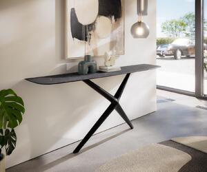 DELIFE Konzolový stůl Edge oválný tvar 180×40 cm keramika Laminam® Nero Greco antracit Estelo kov černá