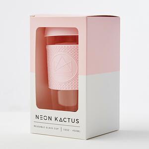 Skleněný hrnek na kávu, L, 450 ml, Neon Kactus, růžový