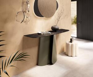 DELIFE Konzolový stůl Edge oválný tvar 140×40 cm keramika Laminam® Noir Desir hnědá Livos kov titanová barva
