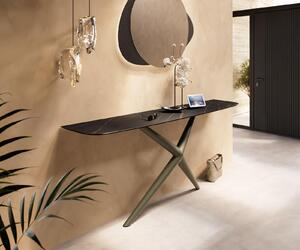 DELIFE Konzolový stůl Edge oválný tvar 180×40 cm keramika Laminam® Noir Desir hnědá Estelo kov titanová barva