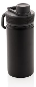 Sportovní láhev z nerezové oceli s poutkem, 550 ml, XD Design, černá