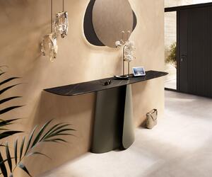DELIFE Konzolový stůl Edge oválný tvar 180×40 cm keramika Laminam® Noir Desir hnědá Livos kov titanová barva